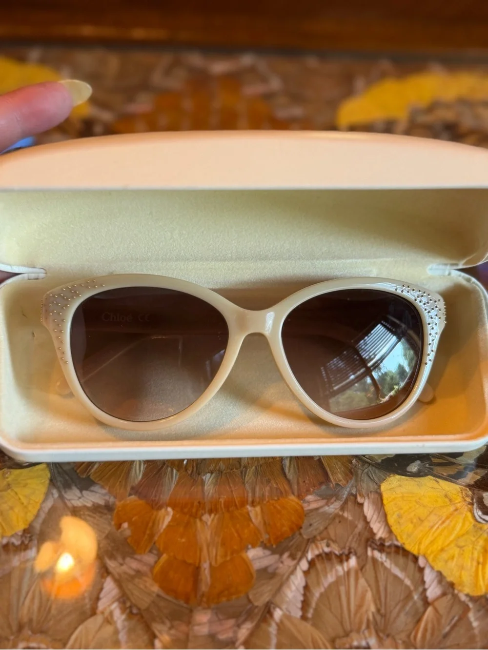 Chloé Cream Taupe Polarized Cat-Eye Sunglasses Crystals Pristine Condition